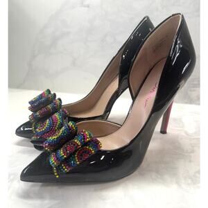 Betsey Johnson Slip On High Heels Pointed Toe Bows Stilettos Glam Rainbow 9